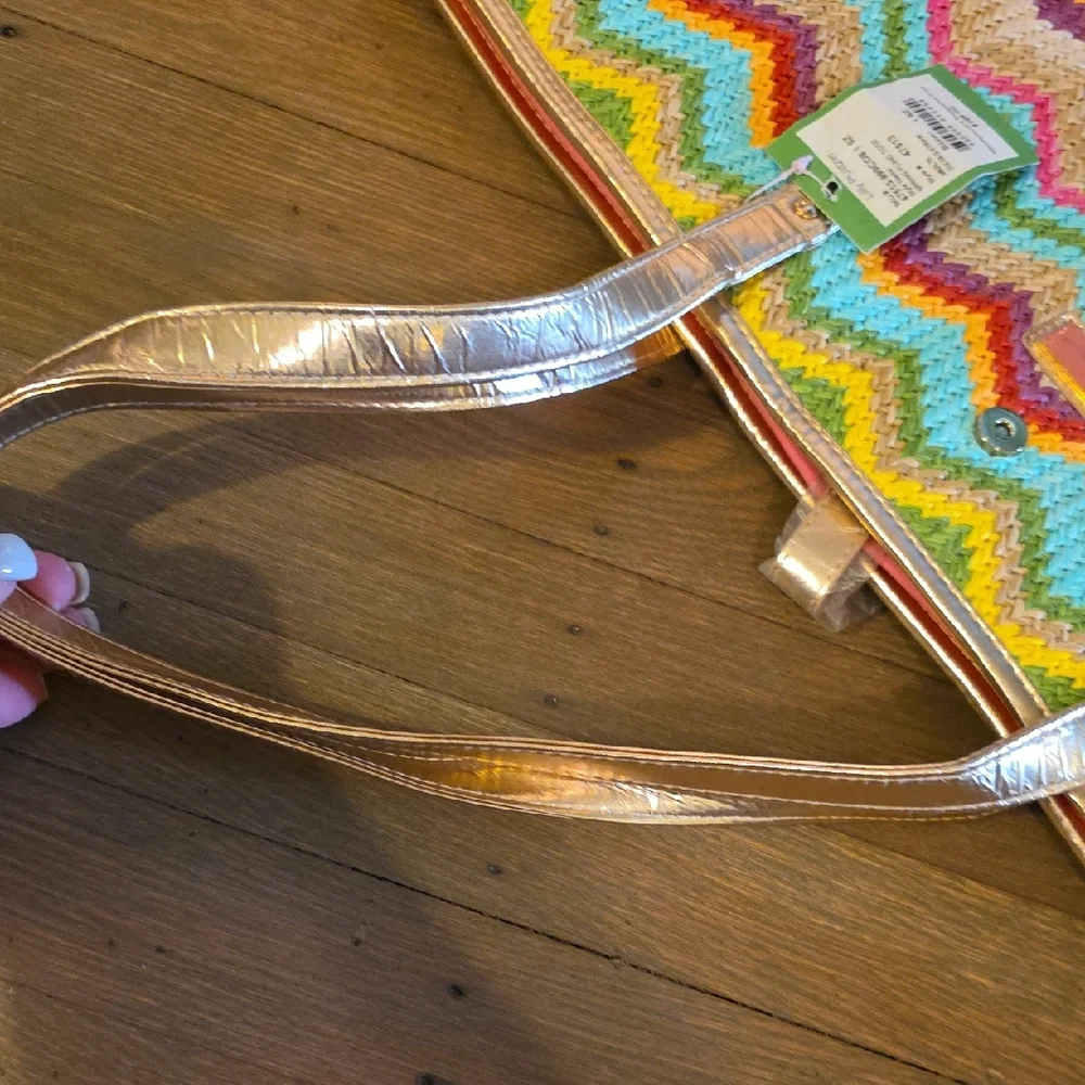 Lilly Pulitzer Multicolor Spring Fling Straw Chevron Tote. NEW - Picture 7 of 11